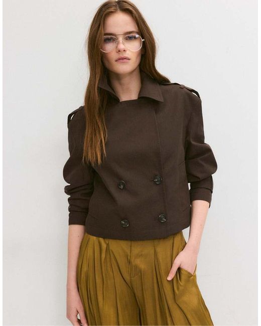 Stradivarius Brown Short Double-breasted Trench Coat