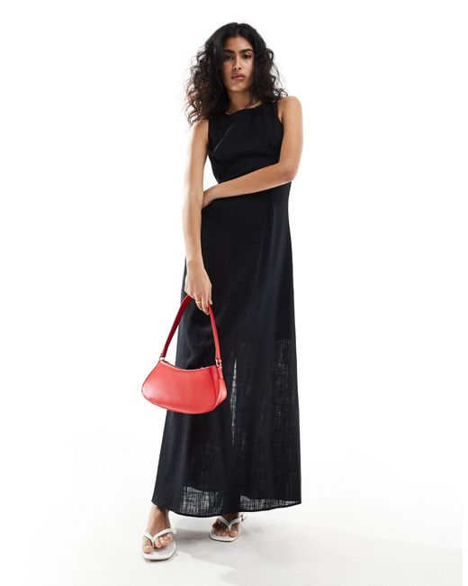 Femme - robe longue en lin mélangé SELECTED en coloris Black