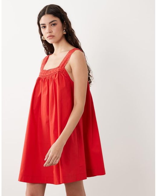 ASOS Red Square Neck Lace Trim Mini Sundress