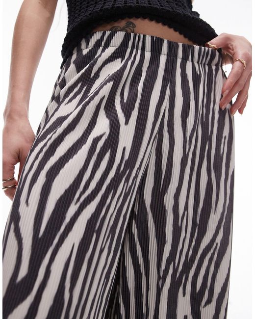 TOPSHOP Black Zebra Crinkle Plisse Wide Leg Trouser