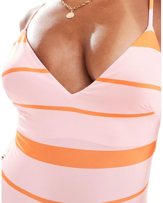 ASOS Pink – mia – badeanzug mit streifen