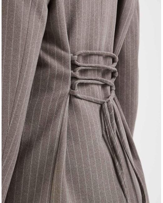 Muse Assembly Gray Structured Blazer With Sinched Waist Tie