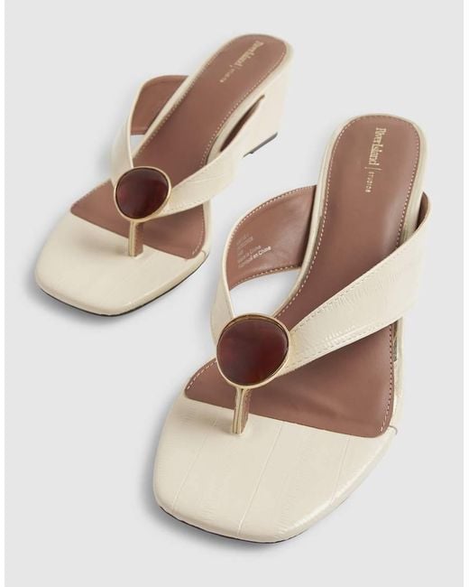 River Island Natural Cream Croc Embossed Toe Thong Wedges