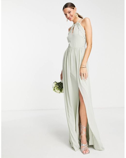 Vestito Da Damigella Salvia Allacciato Al Collo Con Fascette Sul Retro di TFNC London in White