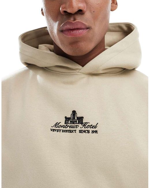 Felpa Con Cappuccio Con Stampa "Montreux" Sul Retro di Pull&Bear in Natural da Uomo