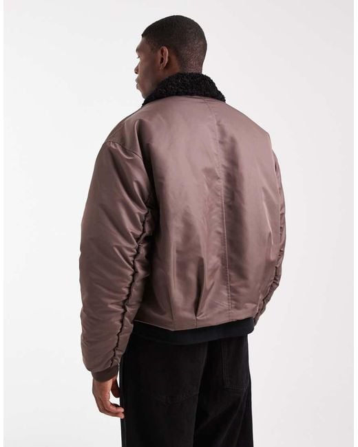 ASOS Brown Coach Jacket With Faux Fur Collar for men