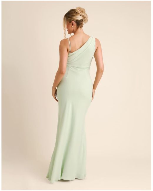 Six Stories White Bridesmaid Crepe Asymmetric Cowl Neck Maxi Dress