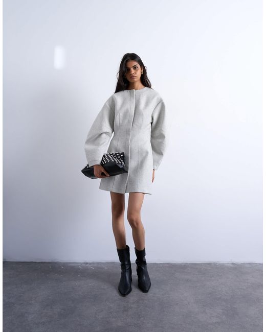 Robe courte structurée coupe cocon - chiné tissé TOPSHOP en coloris Gray