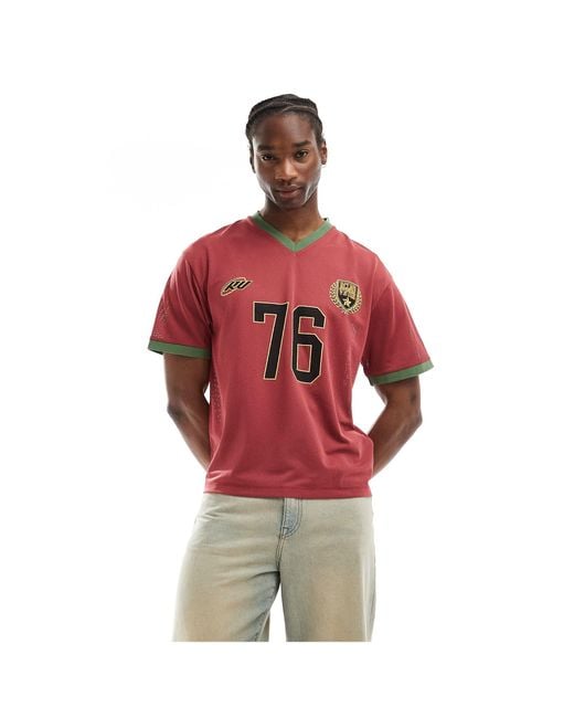 Reclaimed (vintage) Red V-neck Boxy Football T-shirt for men