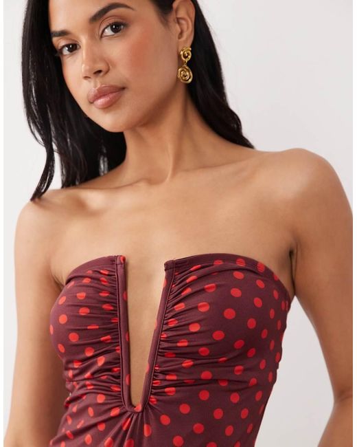ASOS Red Cherry Spot Extreme U-wire Bandeau Swimsuit