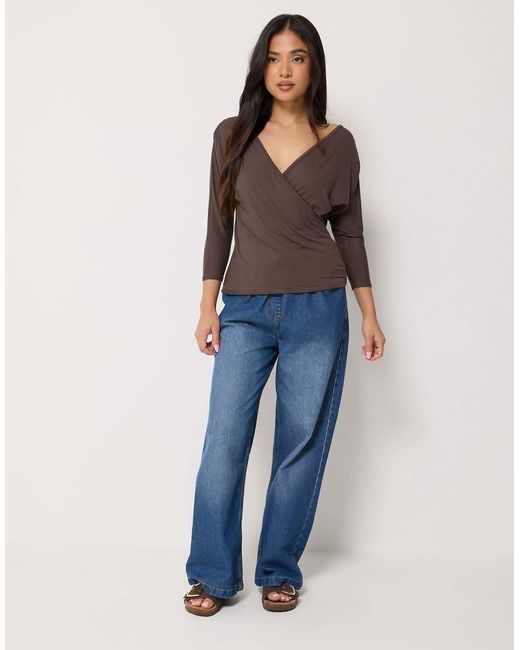 PixieGirl Brown Petite Wrap Top