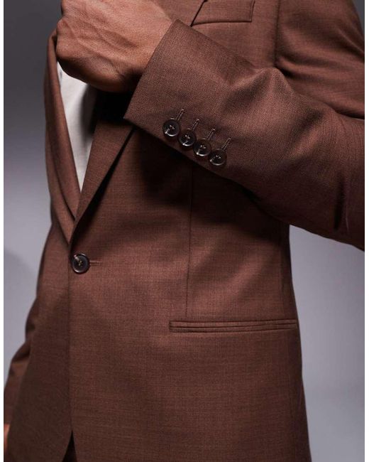 River Island Brown Single Breasted Suit Jacket for men