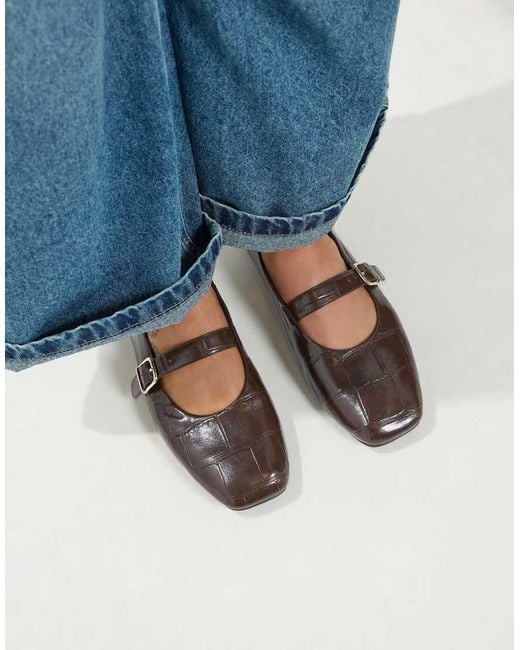 Yours Clothing Brown Wide Fit Patent Mary Jane Flats
