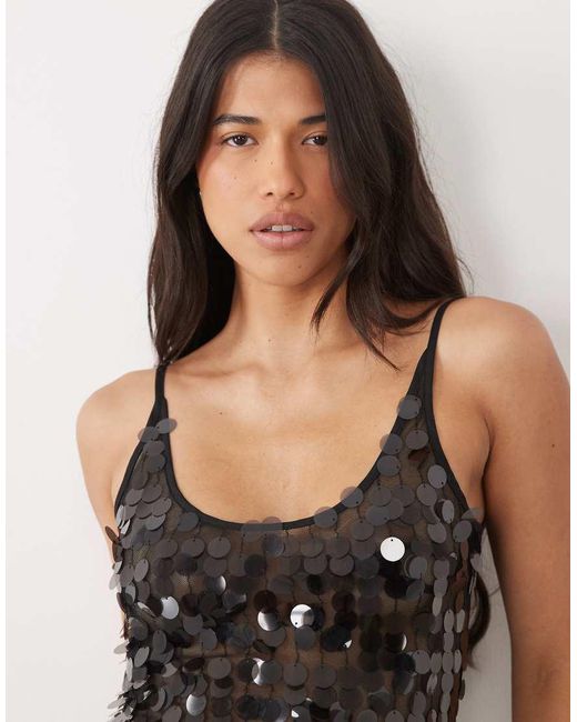ASOS Black Disc Scatter Sequin Scoop Neck Sleeveless Top