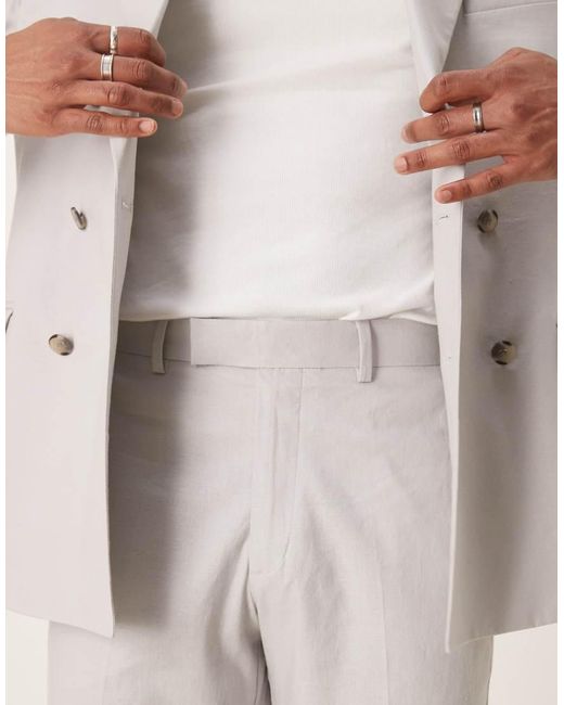 ASOS Pantalon Met Rechte Pijpen Van Linnenmix in het Natural voor heren