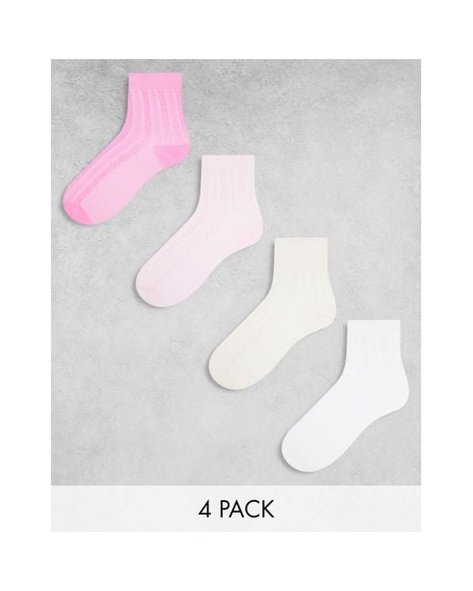 Lindex Pink 4 Pack Cable Knit Ankle Socks