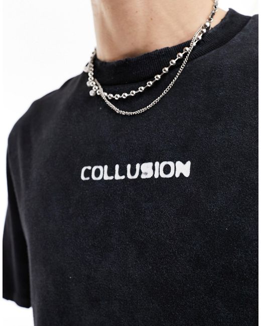 Collusion Blue Skater Fit T-shirt With Tape Back Graphic