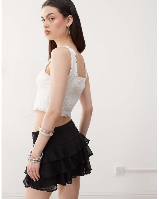 Monki White Frill Edge Corset Top With Lace Up Detail