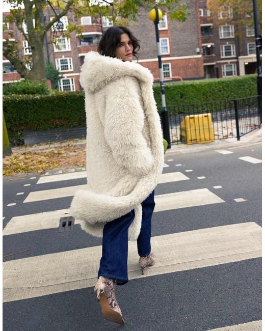 TOPSHOP Gray Faux Fur Duffle Hooded Long Coat