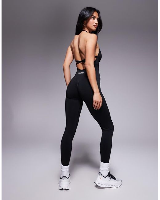 Bo&Tee Black Petite Open Back Strappy Unitard