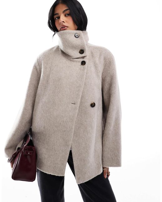 Mango White Funnel Neck Cape Coat