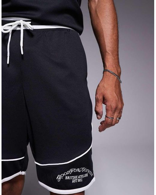 Pantalones Cortos Negros De Estilo Resort Con Ribetes Beis De (Parte De Un Conjunto) Good For Nothing de hombre de color Blue