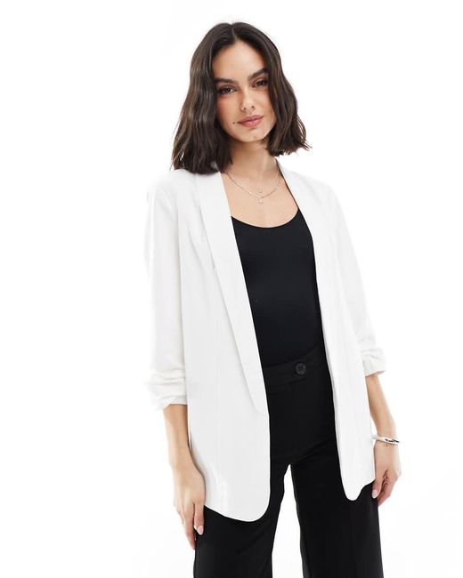 Pieces White Ruched Sleeve Blazer