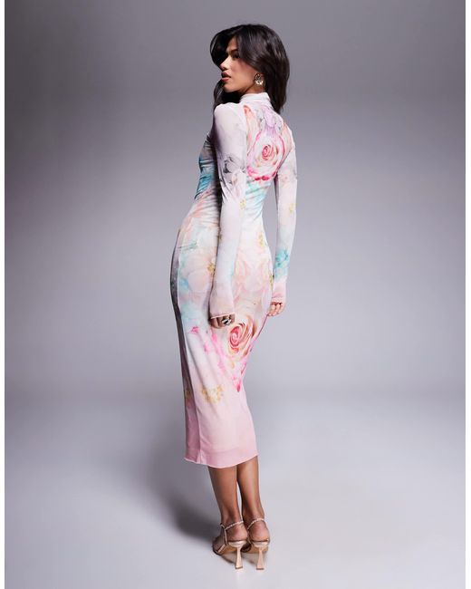 AFRM Purple Long Sleeve Turtleneck Midi Dress