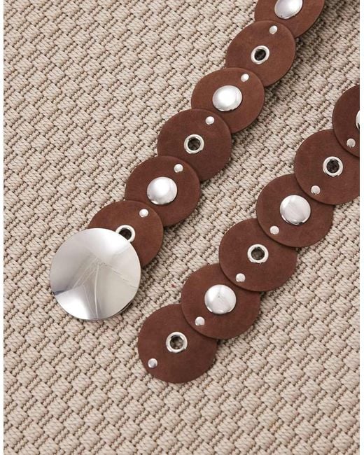 ASOS Brown Circle Disc Belt With Silver Hardware
