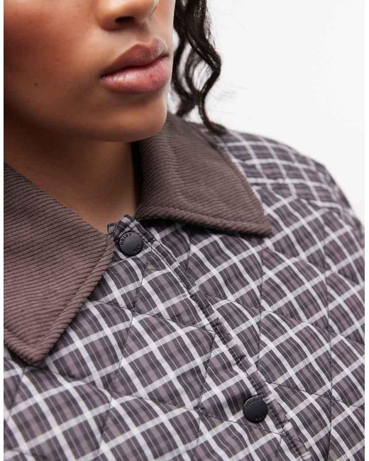 Noisy May Brown Lightweight Quilted Jacket With Cord Contrast Colour