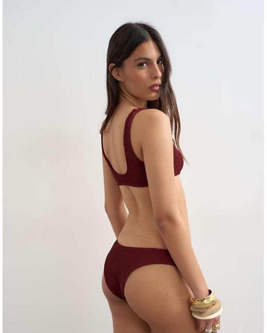 TOPSHOP Brown Tara Crinkle Scoop Bikini Top