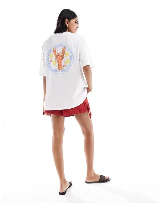 ASOS Oversized T-Shirt Met Print Van Kreeft Op Bord in het Red