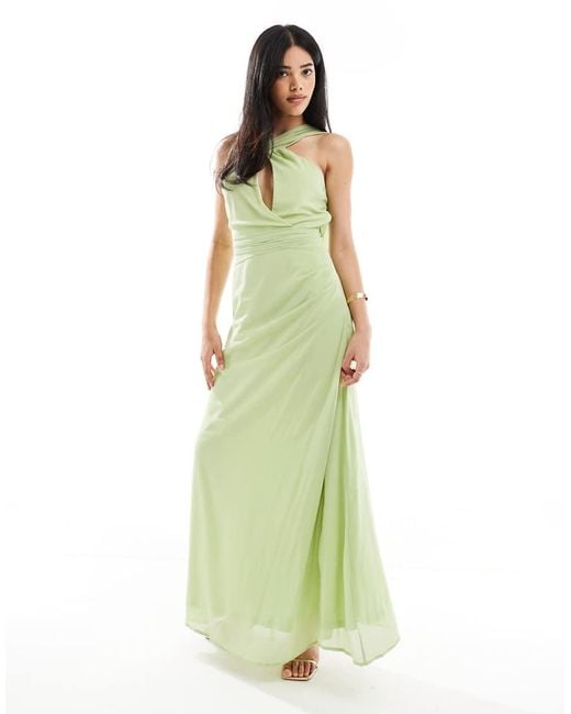 TFNC London Green Asymmetric Maxi Dress With Drape Scarf Detail
