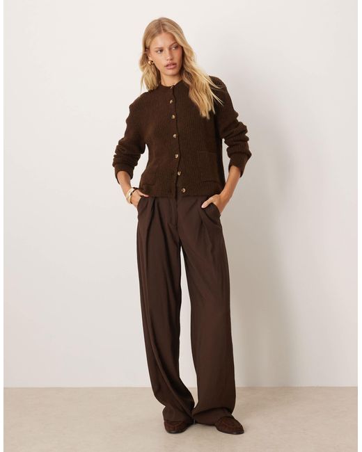 ASOS Brown Knit Cardigan With Patch Pockets With Wool