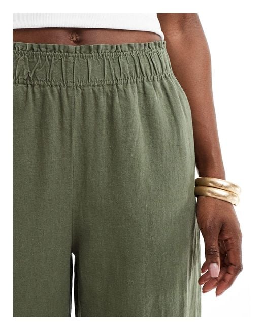 New Look Green Linen Cropped Trousers