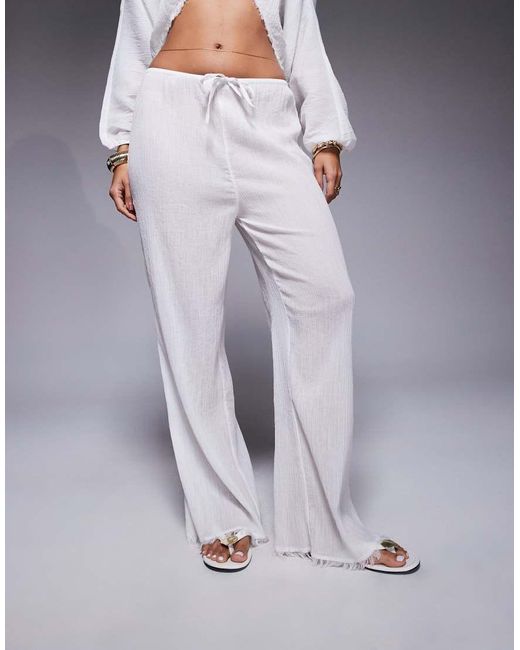 Pantalones Playeros Blancos De Pernera Ancha De Tejido Rugoso De Algodón Mira De ASOS de color Gray