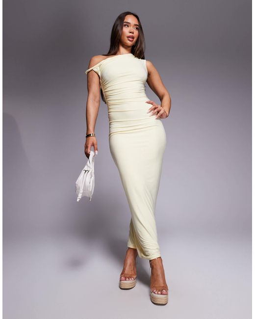 Kaiia Exclusive Double Layered Slinky Twist Off Shoulder Bodycon Maxi Dress  in Purple | Lyst