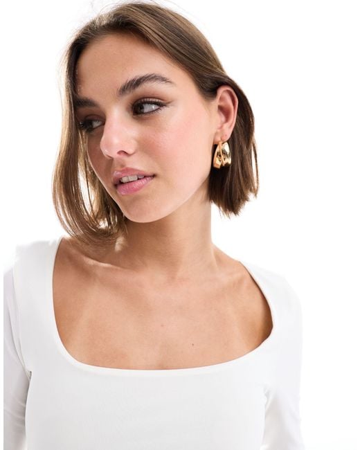 ASOS White Double Layer Slinky Square Neck Top
