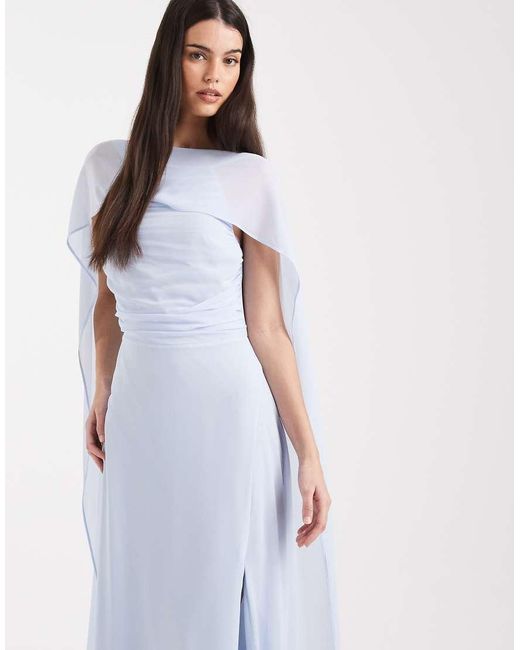 TFNC London White Bridesmaid Chiffon Cape Side Split Maxi Dress