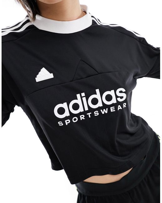 Adidas Originals Black Adidas Tiro Sportswear 3 Stripe Long Sleeve Top
