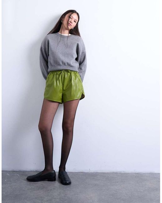 TOPSHOP White Faux Leather Running Shorts