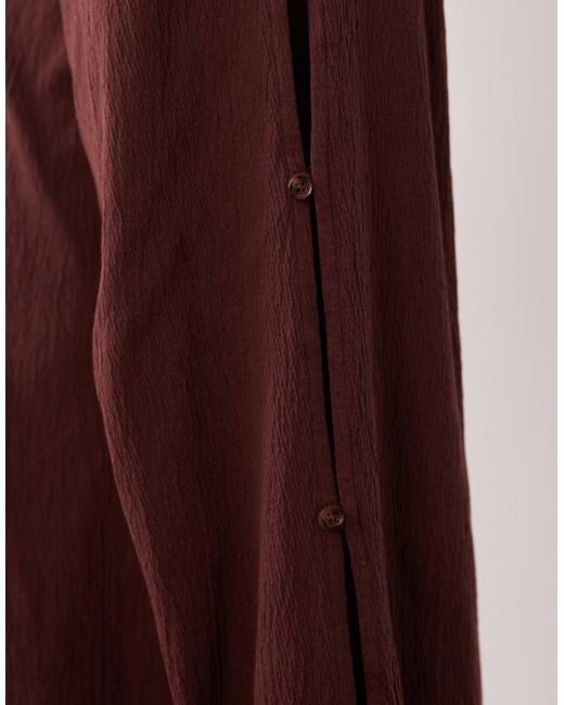 ASOS Brown Mix & Match Cotton Look Crinkle Wide Leg Pants With Side Button Detail