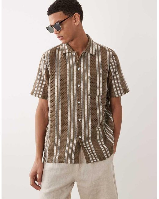 New Look Brown Textured Stripe Shirt for men