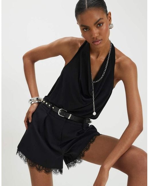 River Island Black Lace Trim Stud Belt Shorts