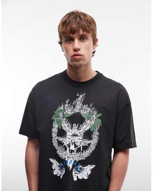 AllSaints Black Palm Ripper Short Sleeve Graphic Logo T-shirt for men