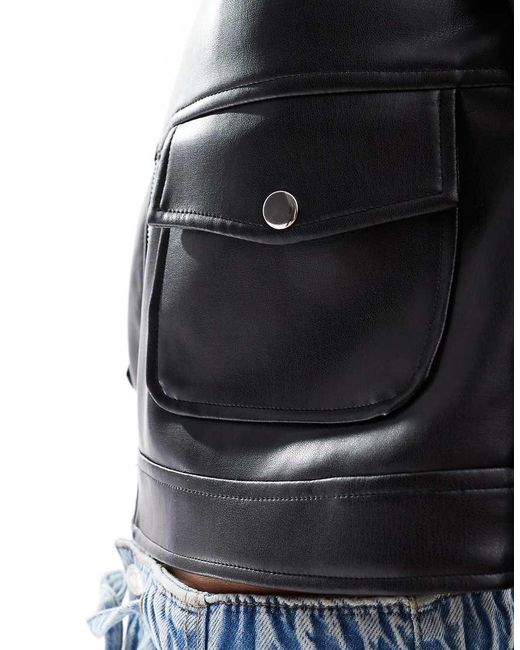 Threadbare Blue Faux Leather Trucker Jacket