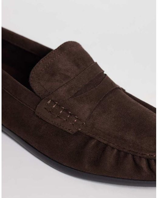 SEQWL Brown Dash Faux-suede Refined Ruched Loafers for men