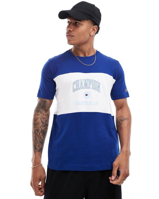 Champion – rochester – college-t-shirt mit farbblockdesign in Blue für Herren