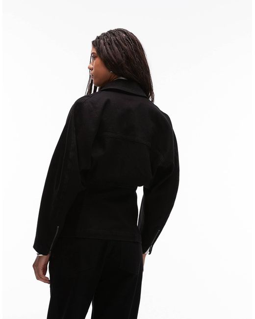ASOS Black Denim 80's Cinch Biker Jacket With Hardware