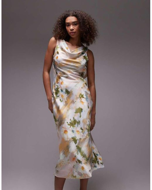 Vestito Midi Con Stampa A Fiori E Scollo Ad Anello di emory park in Brown